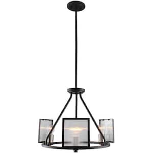 Henessy 3-Light Black and Brushed Nickel Chandelier with Reeded Glass
