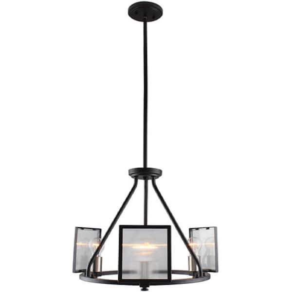 Eglo Henessy 3-Light Black and Brushed Nickel Chandelier with Reeded Glass
