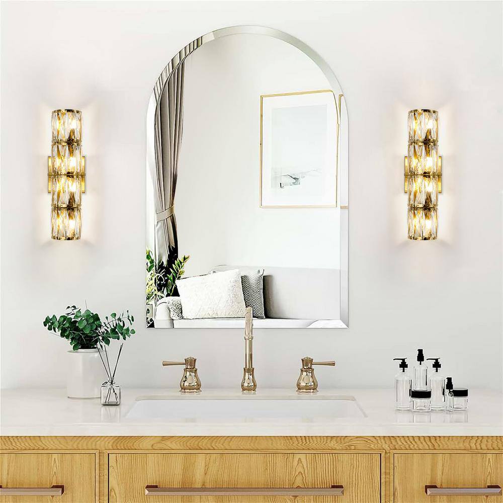 Modern Gold Crystal Glass Cylinder Wall Sconce