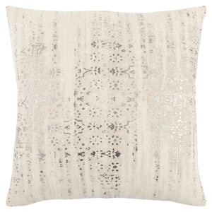 Ivory/Silver Foil Print Striped Poly Filled 20 in. x 20 in. Decorative Throw Pillow