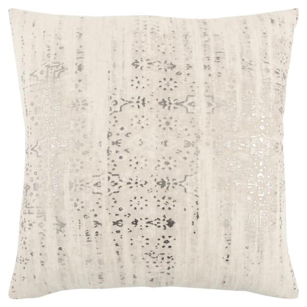 Unbranded Ivory/Silver Foil Print Striped Poly Filled 20 in. x 20 in. Decorative Throw Pillow