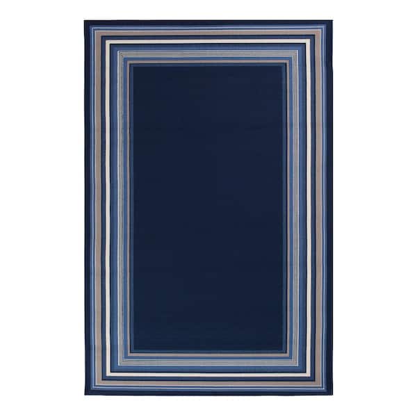 LOOMAKNOTI Harold Blue/Blue 5 ft. x 7 ft. 3 in. Border Polypropylene Indoor/Outdoor Area Rug
