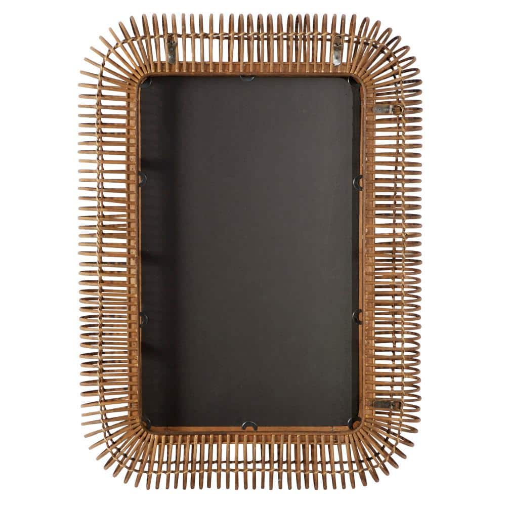 Brown Handmade Woven Rattan Rectangular Full Length Wall Mirror