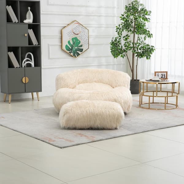 Magic Home 42.52 in. Comfy Beige Bean Bag Chair Faux Fur Plush Fabric Lazy Sofa  Couch with Ottoman Footstool for Adults and Kids CS-WF188187DAA - The Home  Depot