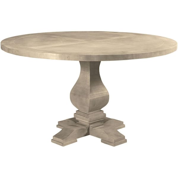 Hanover Cimarron 54-In. Mango Wood Round Pedestal Dining Table with Washed Wood Rustic Finish
