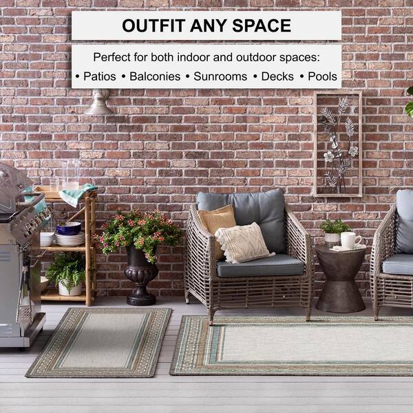 Mohawk Home Seaside Border Light Grey 10 ft. x 13 ft. Geometric