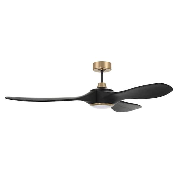 60 in. Flat Black/Satin Brass, w/ Flat Black Blades Angled Mount Standard Ceiling Fan Integrated LED w/ Remote Included