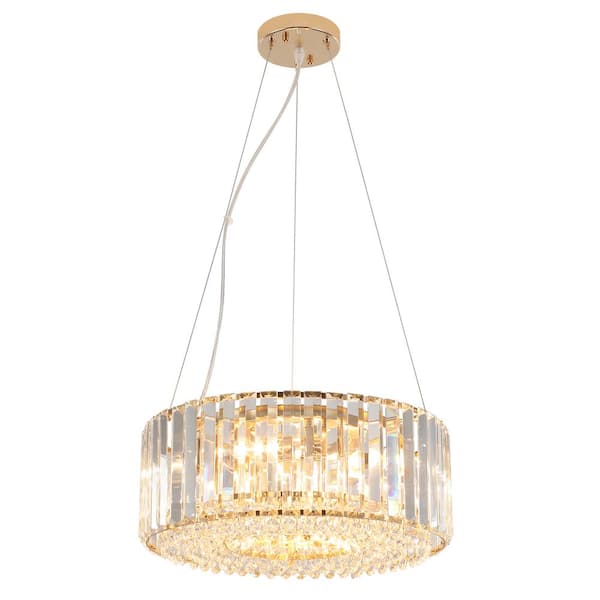 ADSENSTY 5-Light Gold Modern Dimmable Crystal Drum Chandelier for Kitchen Island, Dining Room with No Bulbs Included