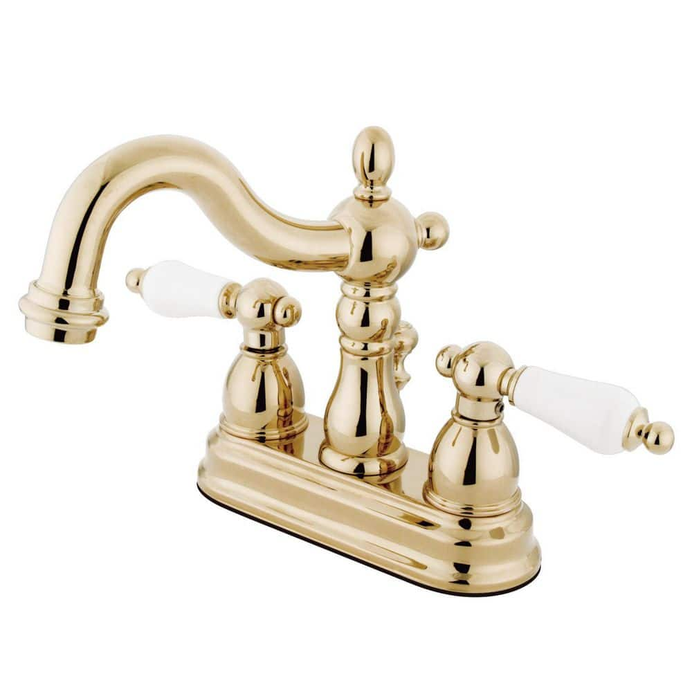 Kingston Brass Heritage 4 In Centerset 2 Handle Bathroom Faucet With   Polished Brass Kingston Brass Centerset Bathroom Faucets Hks1602pl 64 1000 