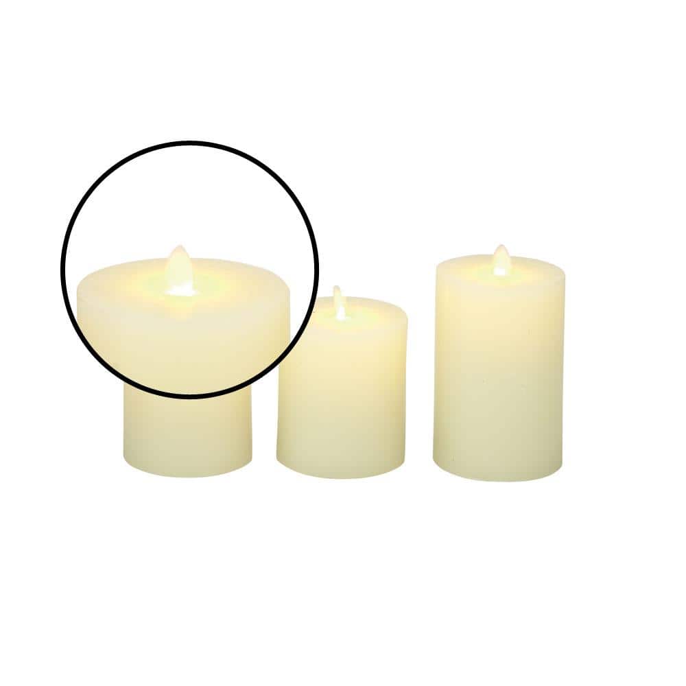 Set of Three White LED Flameless Pillar Candles