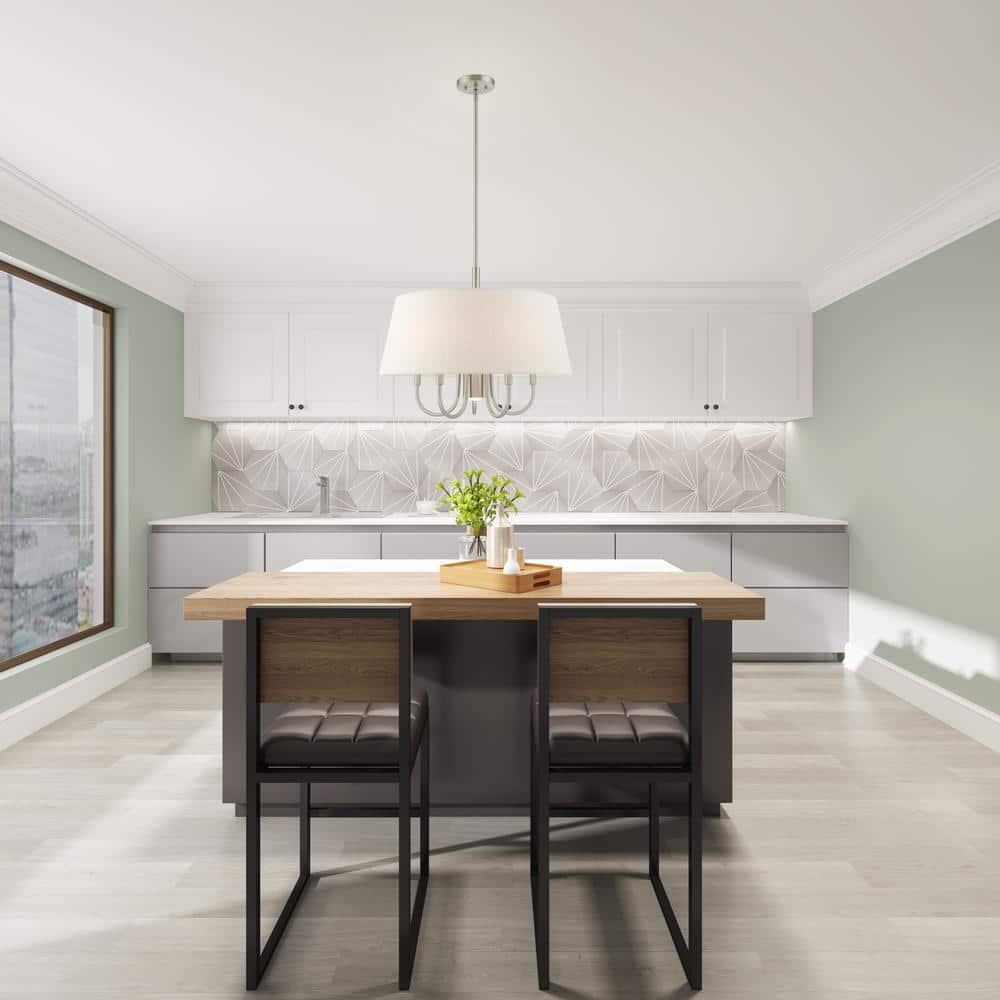 Sleek Brushed Nickel 6-Light Pendant with Oatmeal Drum Shade