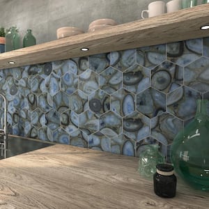 Hexagon Marble 6 in. x 6 in. Agata Blue Peel and Stick Backsplash Stone Composite Wall Tile (0.25 sq. ft.)