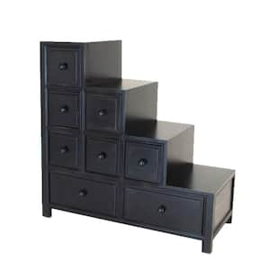 14 in. Black 8-Drawer Wooden Chest of Drawers