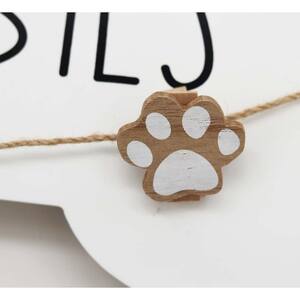 Fur Babies Bone Shaped Whitewahed Wood Dog Plaque with 3 Natural Wood Paw Print Clips Decorative Sign