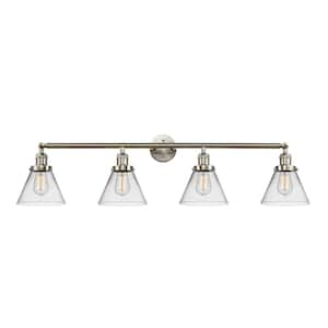 Cone 43.75 in. 4 Light Brushed Satin Nickel, Clear Vanity Light with Clear Glass Shade