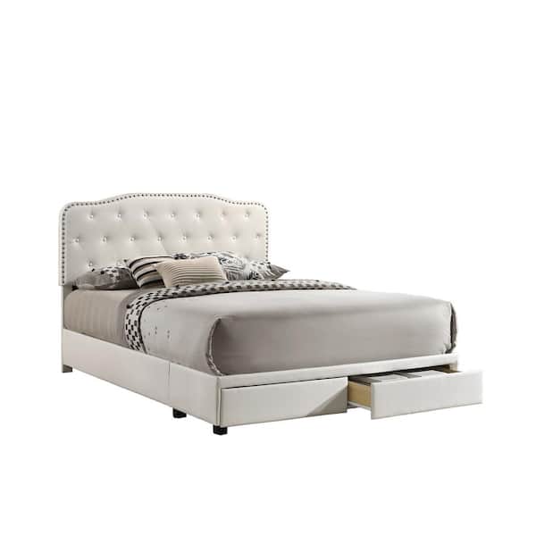 Best Quality Furniture Sasha 65 in. W White Faux Leather Platform Storage Queen Bed with 2-Storage on Footboard