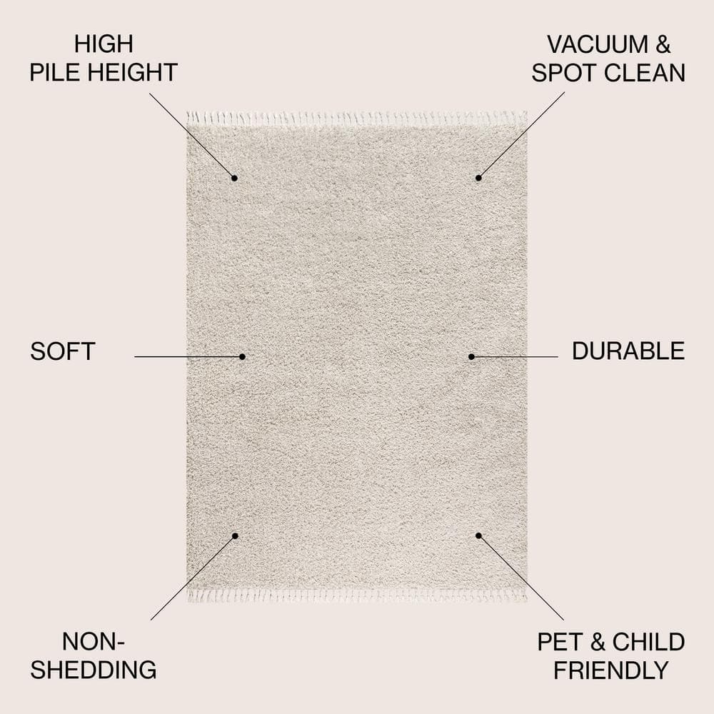 Modern Cream Shag Rectangular Area Rug 3x5 Feet - Easy Care & Stain-resistant