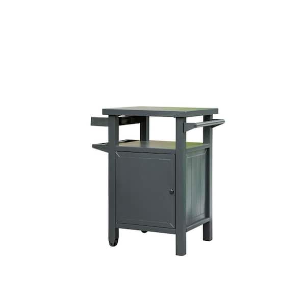 Gray Metal Outdoor Serving Cart, Moving Grill Cart Table with Storage for BBQ, Patio
