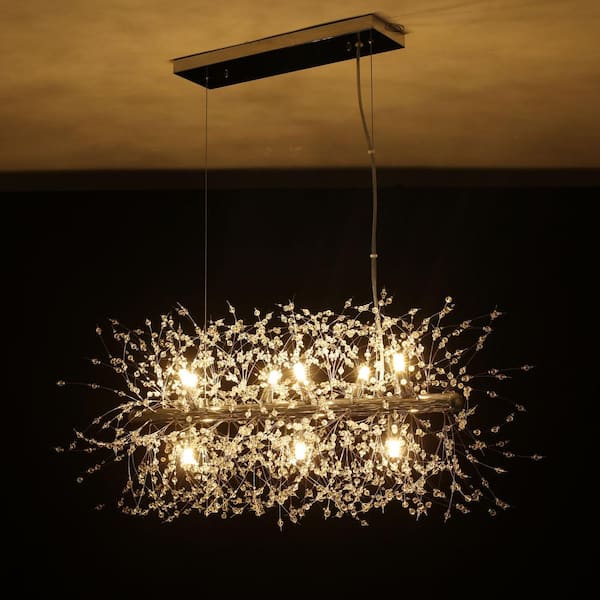 9-Light Dandelion Modern Linear store Chandelier with Crystal Beaded Accents