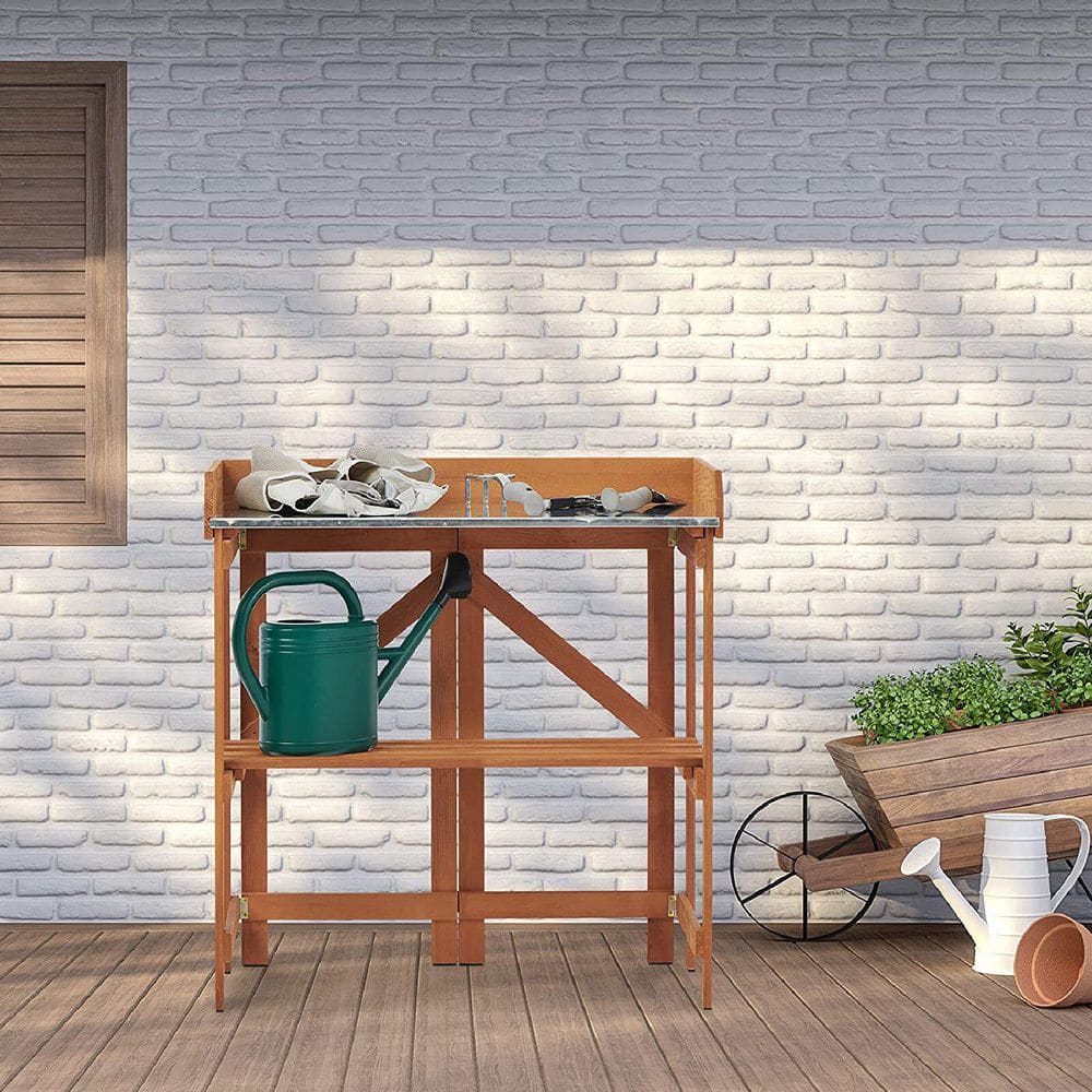 33 in. W x 35 in. H Brown Wood Outdoor Garden Potting Bench Table, Folding 