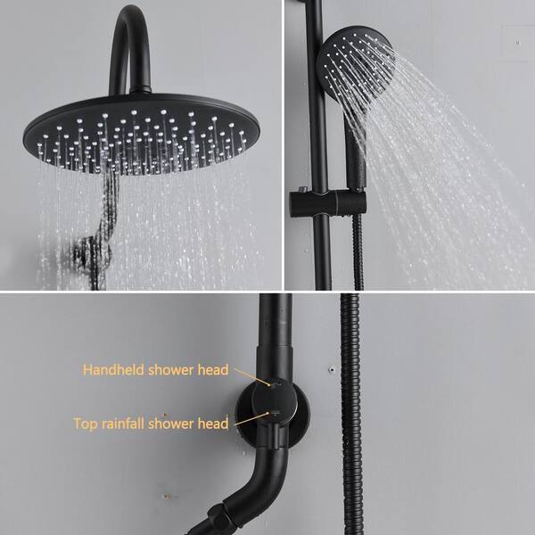 PROOX PRAE103ORB 5-Spray 8 in. Round Shower System Kit with Hand Shower and Adjustable Slide Bar Soap Dish in Oil Rubbed Bronze