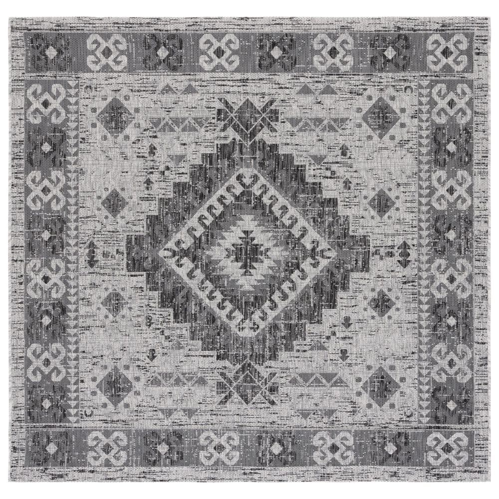 Courtyard Light Gray/Charcoal 7 ft. x 7 ft. Border Aztec Medallion Indoor/Outdoor Square Area Rug price history on PriceWatchPro