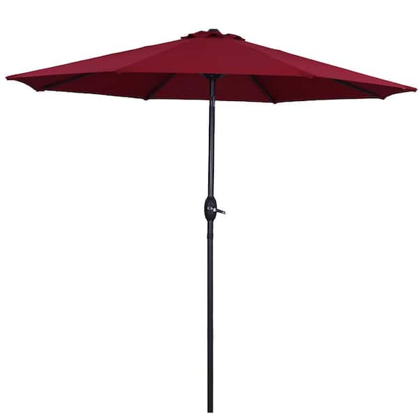 ANGELES HOME 9 ft. Steel Aluminum Market Tilt Patio Umbrella in Red