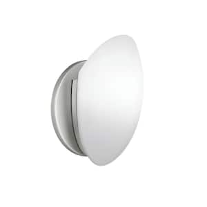 Swiss Passport 1-Light Brushed Nickel Bathroom Indoor Wall Sconce Light with Satin Etched Cased Opal Glass Shade