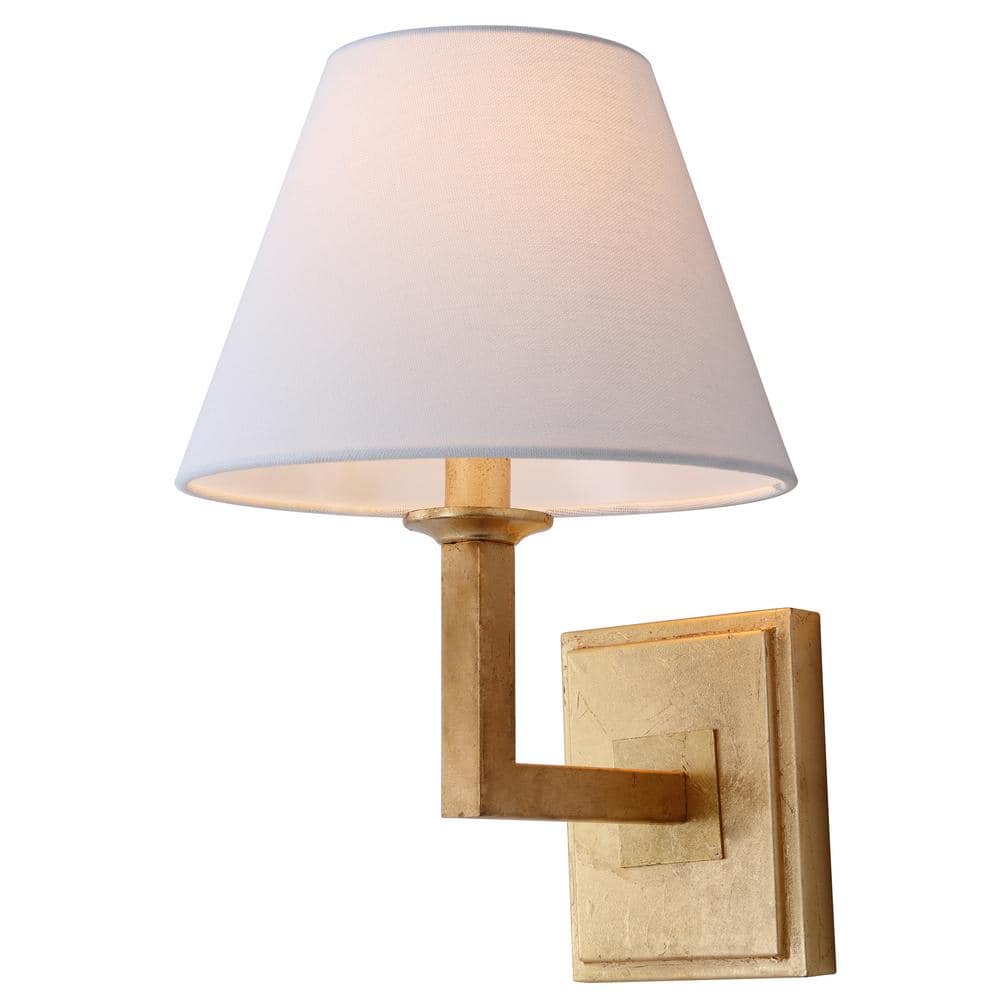 Pauline Gold Leaf Geometric Wall Sconce Set with White Cotton Shades