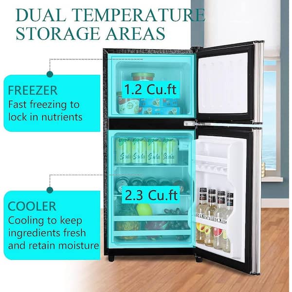 16 in. 3.5 cu. ft. Retro Mini Refrigerator in Silver with Compact-in Fridge  freezer and 7 Level Thermostat