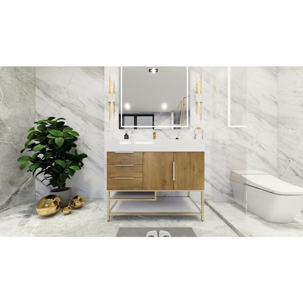 BV Better Vanity Bethany 42 in. W x 20 in. D x 36 in. H Single Sink Freestanding Bath Vanity in Oak with White Acrylic Top