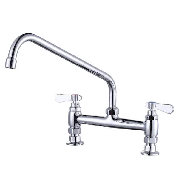 ARCORA Double Handle Commercial Standard Kitchen Faucet with 14 in. Swivel Spout Deck Mount Kitchen Faucet in Polished Chrome