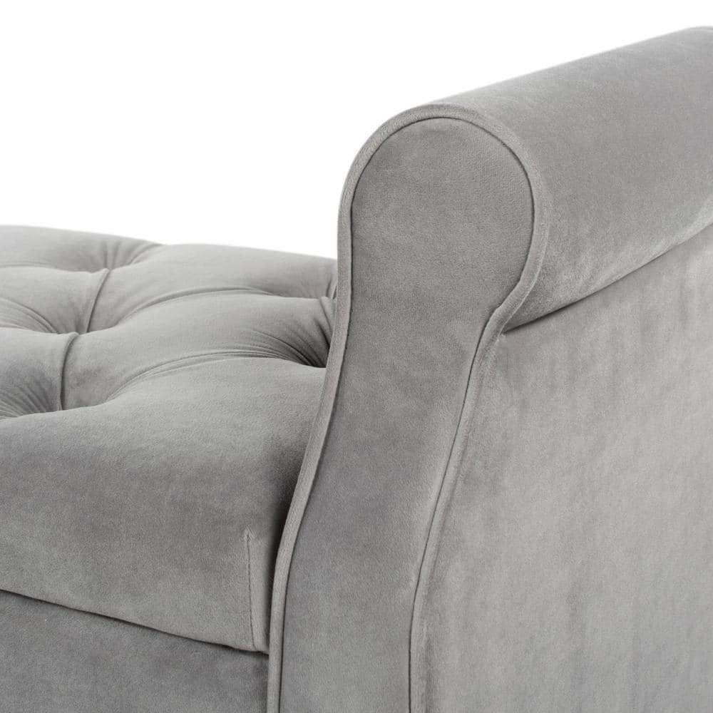 Jacqueline Opal Grey Velvet Tufted Roll Arm Storage Bench