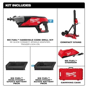 MX FUEL Lithium-Ion Cordless Handheld Core Drill Kit with Stand, (4) Batteries and (2) Chargers