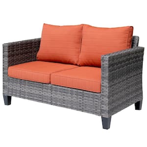 Megon Holly 1-Piece Wicker Outdoor Loveseat with Orange Cushions