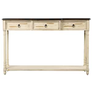 Beige Long Console Table Entryway Table with Drawers and Bottom Shelf, Narrow Long Sofa Table for Living Room, Entryway