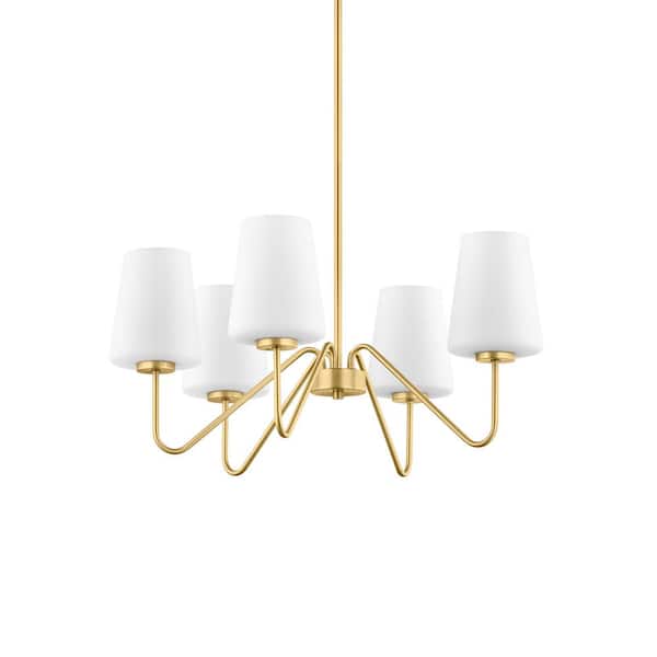 Monteaux Lighting 5-Light Gold Chandelier Light Fixture with White