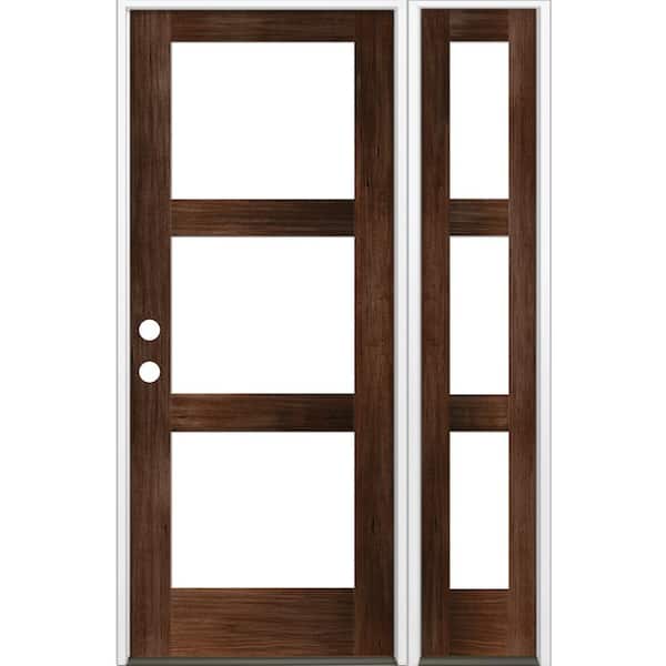 Krosswood Doors 46 in. x 80 in. Modern Hemlock Right-Hand/Inswing Clear Glass Red Mahogany Stain Wood Prehung Front Door with Sidelite