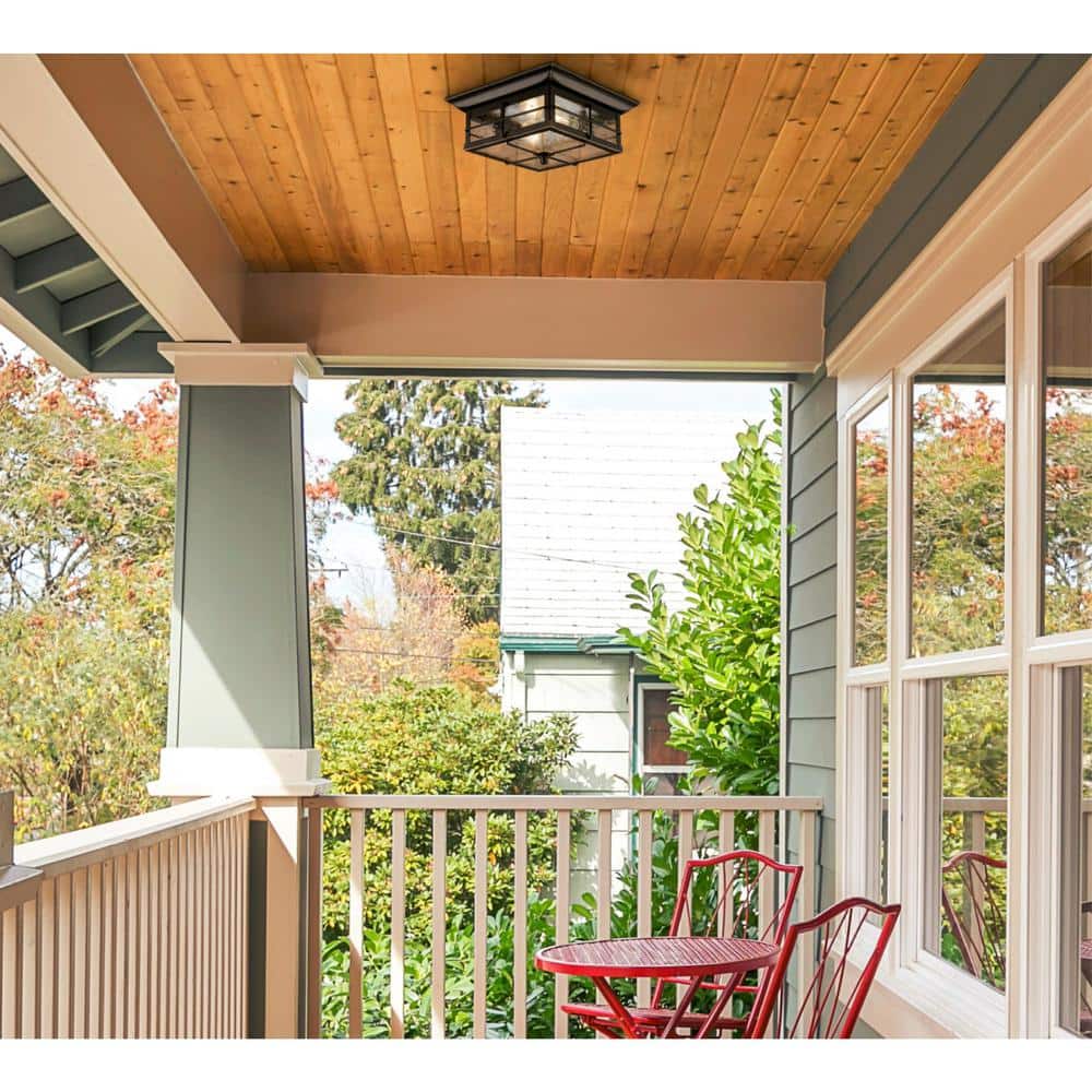 Orwell Matte Black and Bronze 11" Outdoor Flush Mount with Clear Seeded Glass