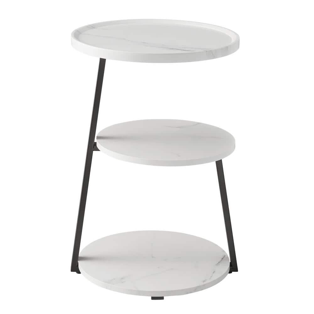 Skylar White Marble and Black Metal 3-Tier Round Accent Table