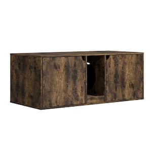 Hidden Cat Litter Box Enclosure Furniture, Indoor Cat Washroom End Table with Double Room and Litter Catch, Tiger Skin