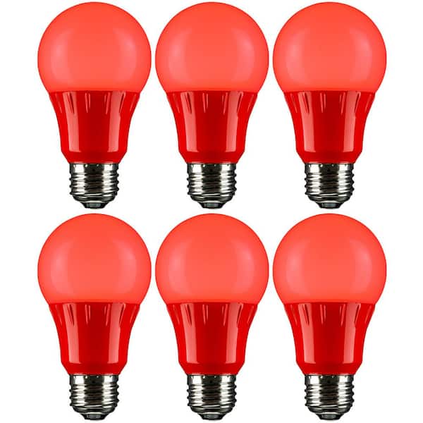 Sunlite 22-Watt Equivalent A19 LED Red Light Bulbs Medium E26 Base in Red (6-Pack)