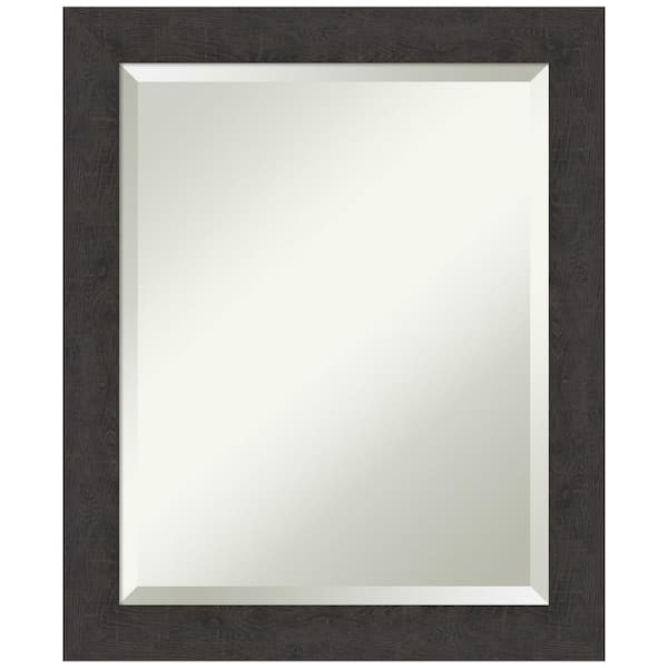 Amanti Art Rustic Plank Espresso Narrow 19.5 in. H x 23.5 in. W Framed Wall Mirror