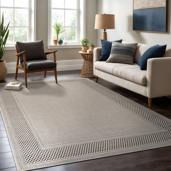 Coastal Beige 4 ft. x 6 ft. Bordered Washable Easy Jute Modern Indoor Outdoor Area Rug