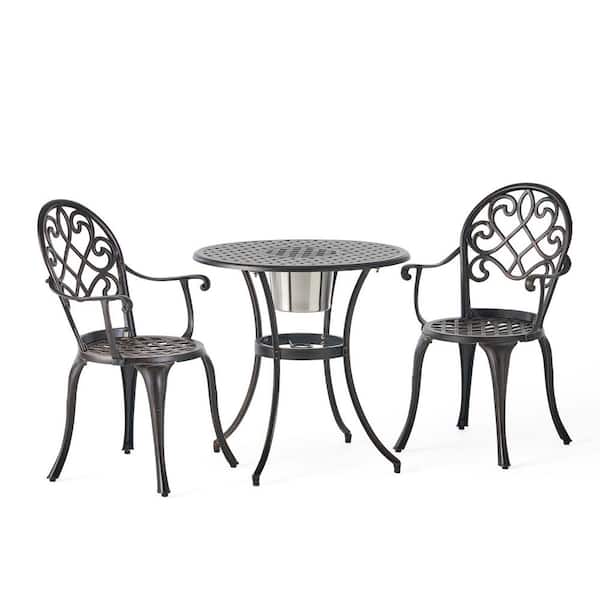 Anky Patio Retro Copper 3-Piece Aluminum Round 27 in. H Outdoor Dining Set