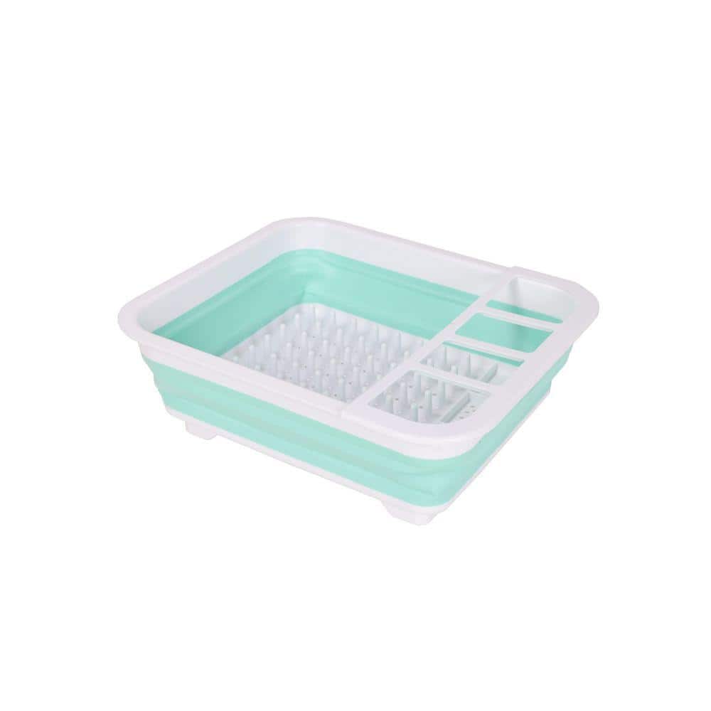 J&V TEXTILES Kitchen Sense Blue Collapsible Plastic Dish Rack 246-BL ...