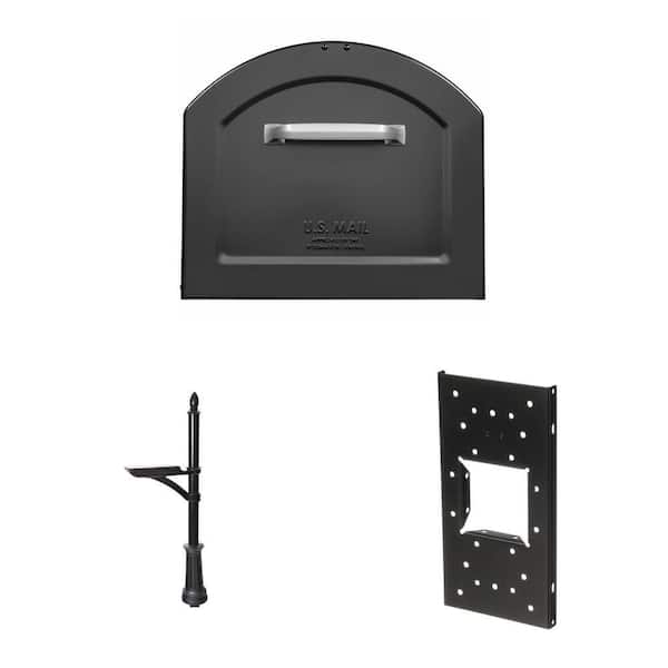 Centennial Black Extra Large Steel Post Mount Mailbox with Silver Handle, Black In-Ground Post and Mounting Board Combo