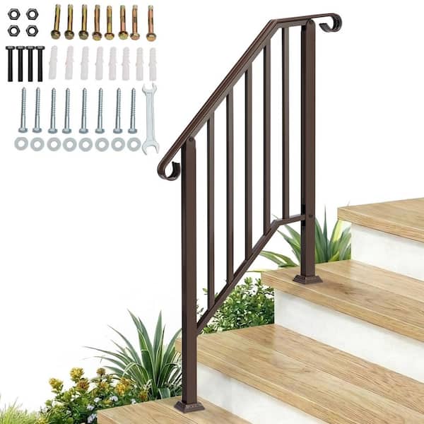 53 in. x 31 in. Bronze Iron Stair Hand Rail Kit Handrails for Outdoor Steps