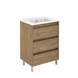 Sansa 24 in. W x 18 in. D x 34 in. H with 3 Drawers Vanity in Toffee Walnut with Ceramic White Basin