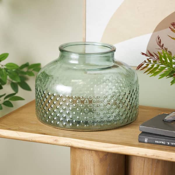 Litton Lane 12 in. Green Spotted Round Glass Decorative Vase